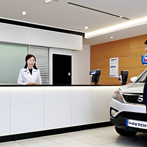 Home 14 **
Prompt: "A well-organized SsangYong service center reception area, showcasing friendly staff greeting a customer. Focus on the clean environment and attention to detail. Include a Rexton car in the background, subtly blurred. The atmosphere should convey trust and professionalism."
**