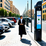 **

"A bustling city street scene in a Middle Eastern city, with a fully clothed woman professionally dressed walking past parked cars, including a modern Korando EV plugged into a public charging station. The scene shows diverse architecture, modest attire, and a bright sunny day. Safe for work, appropriate content, professional setting, perfect anatomy, natural proportions, high quality."

**
